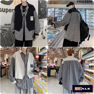 ✨假兩件襯衫男士 長袖上衣男 薄外套男生【M-3XL】春秋季長袖韓版潮流痞帥襯衣ins潮牌寬松設計感外套【大樂】