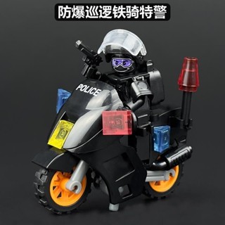 相容樂高軍事積木摩託車模型玩具防爆特警警察人仔兒童拚裝小顆粒