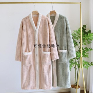 秋冬季保暖睡袍 女士睡衣秋冬季冬款法蘭絨加厚刷毛珊瑚絨浴袍家居服長款法蘭絨睡袍睡裙 冬季汗蒸服