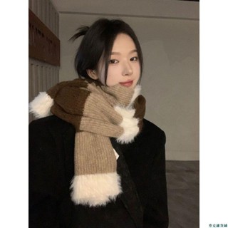 【限時免運】秋冬季加厚毛毛圍巾保暖防寒圍脖披肩女網紅撞色針織拼接騎行防風保暖圍脖圍脖脖圍圍巾針織毛線保暖脖圍情侶韓版