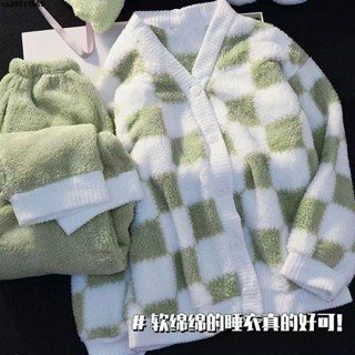 女裝 睡衣套裝👍 格子睡衣女秋冬加厚加絨2022年新款珊瑚絨法蘭絨可外穿家居服套裝