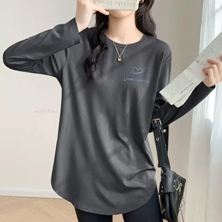 秋季新品🍂大尺碼上衣 長袖T桖 不規則內搭 保暖德絨打底衫女 秋冬ins洋氣寬松外穿長袖t恤 顯瘦上衣100KG可穿