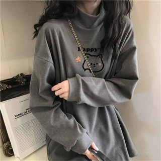 韓版秋冬新品🍂大尺碼上衣 長袖T桖秋冬半高領遮肚子 保暖德絨長袖t恤大碼胖mm女裝 打底衫上衣服100K可穿 上衣女