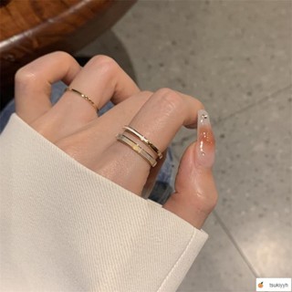 🌟臺灣出貨🌟顯手細~高階感輕奢貝母雙層素圈戒指女ins小眾設計開口指環氣質潮