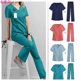 🔥C甄品🎀刷手服 女 口腔醫生工作服短袖 藥房洗手衣 新款手術室美容院護士服牙醫工作服 空調衫 超薄透氣
