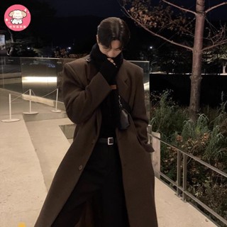 兜兜 風衣外套男 長版外套男 大衣外套男 美拉德大衣中長款 寬鬆韓版休閒墊肩毛呢大衣百搭冬季