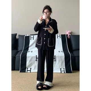 Lam 睡衣睡袍法式高階小香風睡衣女春秋季新款長袖長褲網紅甜美花邊家居服套裝