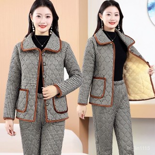 🔥媽媽冬季加厚睡衣套裝 中老年女家居服保暖套裝 女冬季法蘭絨珊瑚絨睡衣套裝 寬鬆大碼睡衣新款冬季睡衣女媽媽棉衣加厚套裝