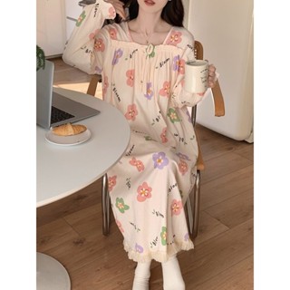 Lam 睡衣 睡裙睡裙女春秋季韓版ins甜美嬰兒棉紗家居服薄款長袖大碼連衣裙睡衣