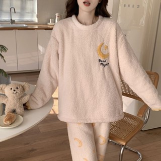 Lam 睡衣 睡裙珊瑚絨睡衣女冬季ins網紅加厚簡約公主風休閑長褲少女家居服套裝