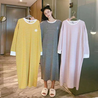 韓版睡衣 睡衣女 睡裙女 春秋冬季睡衣 長袖睡衣 連身睡裙 寬鬆過膝睡衣 休閒可外穿家居服 大尺碼睡衣 女生睡衣 居家服