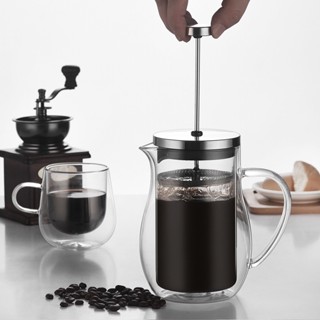 新竹免運♕French Press coffee Maker 雙層壓力壺玻璃咖啡壺雙層保溫咖啡器具家用過濾分享壺彩色玻璃