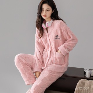 小囡囡特價優選~網紅簡約睡衣女珊瑚絨秋冬季加厚冬天法蘭絨套裝春秋款女士家居服 TVFO