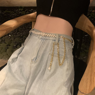 【CL】束腰綁帶褲繩珍珠腰鏈百搭腰帶女裝飾連衣裙收腰配jk格裙子腰帶身體牛仔褲鏈條大尺碼皮帶 腰封彈力腰帶 自動伸縮皮帶
