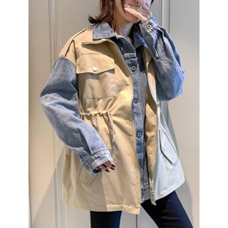 風衣棉服棉衣新款加厚拚接秋冬季工裝韓版夾棉寬鬆休閒牛仔潮外套