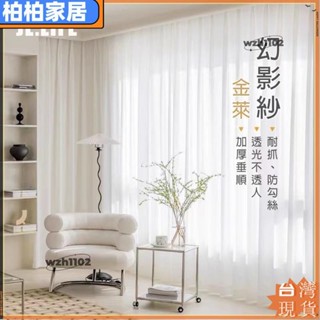 🎇臺灣出貨+發票🎉加厚幻影白紗 窗簾 透光不透人窗紗紗簾 防貓抓 白色遮光簾 飄窗陽臺客廳隔斷 半遮光落地窗簾紗 北