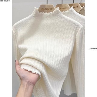 ✨超級優惠木耳邊針織衫 半高領打底衫女 秋冬內搭上衣 白色打底衫 內搭毛衣女 春秋新款上衣 半高領針織衫 修身顯瘦上衣`