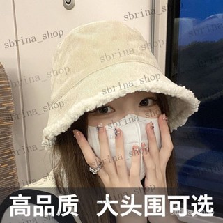 漁夫帽冬女雙麵羊羔毛秋冬百搭毛絨水桶大頭圍帽子顯臉小可愛保暖 可愛甜美顯臉小保暖防寒冬帽潮 騎行毛絨保暖帽子 針織加厚帽