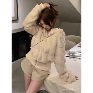 觀霧環保水貂毛皮草女短款2024冬季新款連帽加厚小個子毛毛絨外套大衣 卡其外套 秋冬外套 毛呢外套 小香風外套 毛毛外套