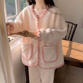 珊瑚絨睡衣🎀 珊瑚絨睡衣女春秋冬季加厚保暖可愛法蘭絨家居服公主風套裝網紅 加絨睡衣套裝 冬季睡衣 居家服