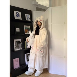 新款少女睡衣女吉伊卡哇珊瑚絨加厚長袍長褲保暖可外穿家居服套裝