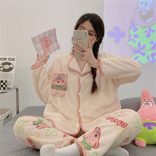 🚚新品特價🚚【精選】睡衣 睡袍 居傢服 保暖睡衣加厚睡衣女兩件套派大星秋冬加絨保暖有口袋卡通可愛可外穿家居服