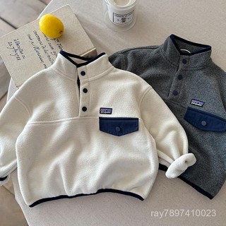 【80-130碼】兒童Polo衫雙麵絨上衣 秋冬季男女童保暖加絨上衣 男女寶寶冬裝純色打底衫 UW3M