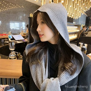 臺灣出貨 免運 圍巾 新款針織披肩女秋冬季外搭連帽圍巾帽子一體兩用保暖圍脖韓版搭肩 NO4I