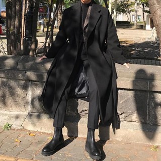 臺灣出貨韓版毛呢大衣男過膝中長款寬鬆秋冬J加棉風衣潮男士寬鬆呢子外套 秋冬外套 秋冬套裝 秋冬穿搭 保暖男士外套