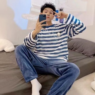 熱銷中🎉男士睡衣秋冬季珊瑚絨加厚卡通法蘭絨家居服套裝36