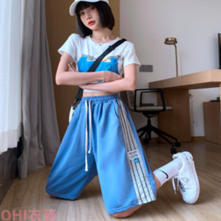 【ohi】休閒運動短褲女 新款夏季潮五分褲百搭情侶男女款直筒褲子 側邊條紋設計休閒5分運動短褲 女生休閒褲GPS260