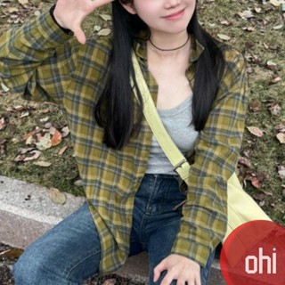 【ohi】港風綠色格子襯衫外套 BF慵懶風襯衣 長袖襯衫 學院風襯衫女 女生襯衫 襯衣 襯衫 上衣 女裝 GSNA72