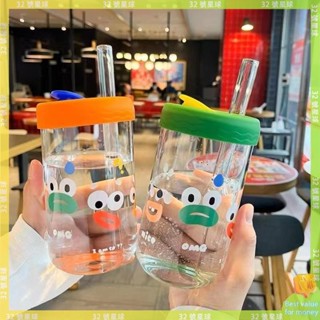 💥爆款💥耐熱耐高溫水杯 隨行吸管杯牛奶早餐杯 環保杯玻璃吸管 果汁杯 ins可愛卡通飲料玻璃杯 咖啡杯 32號星球