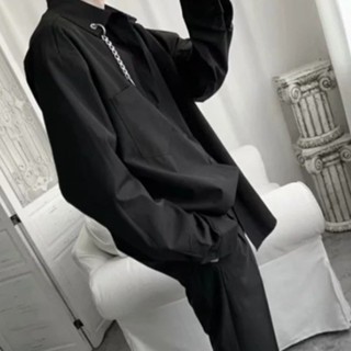 【自己人】鏈條個性襯衫情侶款襯衫 休閒寬鬆襯衫 純色長袖襯衫 翻領襯衫 工裝襯衫 口袋襯衫 薄長袖外套襯衫 (M5