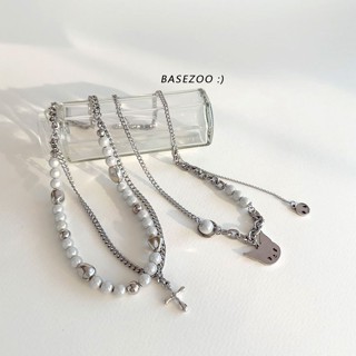 現貨-鈦鋼不掉色 個性款 珍珠銀石串珠項鍊 甜酷卡通珍珠拼接項鍊 頸鍊 choker【959040】項鏈 頸鏈 銀項鍊