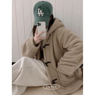 Codibook｜韓國 thepink 毛絨連帽捲袖寬鬆羊毛大衣［預購］大衣 牛角釦大衣 女裝