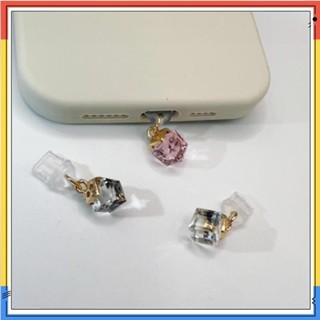 手機防塵塞.新款高顏值方塊水晶手機防塵塞吊墜充電塞掛件type-c蘋果華為通用