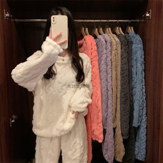 大比🍑🩷🩷甜美睡衣套裝 家居服套裝 可外穿套裝 女生秋冬麻花紋珊瑚絨加厚刷毛保暖睡衣睡褲兩件套