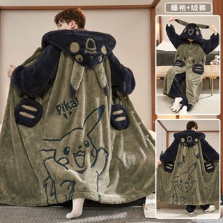 有點東西🧥NASA珊瑚絨男士睡袍冬季加厚加絨睡衣青少年長款浴袍冬天恐龍套裝冬季睡衣 卡通睡衣 睡袍 居家服