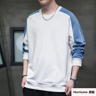 Annie💖M-5XL秋季男生大學T 韓版長袖上衣 大學T男 圓領長袖T恤 大尺碼上衣 撞色T恤 潮牌上衣 休閒上衣