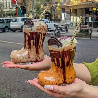 網紅餐廳創意靴子玻璃杯果汁飲料雪糕奶油個性韓式咖啡特調冷飲杯 甜品杯子 雪糕杯 派對杯 果汁杯 茶杯 水杯 酒杯 冰激凌
