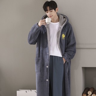 新品熱賣 時尚居家珊瑚絨睡衣 高品質❏✾▧連帽浴袍男秋冬刷毛加厚保暖珊瑚絨睡衣加厚法蘭絨加長款男士睡袍