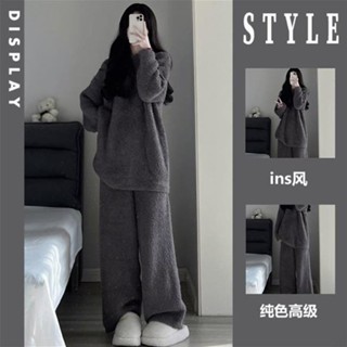 柔軟保暖睡衣女秋冬季網紅可外穿半邊絨家居服套裝冬天絨毛睡衣 長袖保暖家居服 珊瑚絨上衣 法蘭絨上衣 搖粒絨睡衣 睡衣可愛
