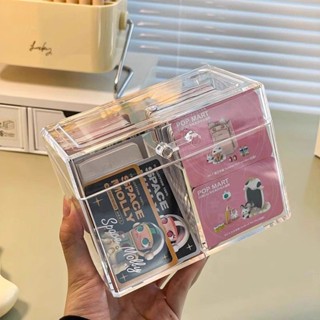 ✨桃園出貨☜限時特惠✨日式卡片收納盒透明桌面名片雜物裝小卡的盒子塑膠卡片辦公整理盒