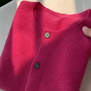 【鄂爾多斯市新】100%桂花針羊毛針織開衫女圓領外套毛衣寬鬆上衣MAOY