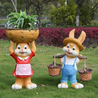 限時促銷 花園裝飾 庭院樹脂卡通兔子擺件花缸戶外別墅花盆創意園藝裝飾擺件 森居匠作