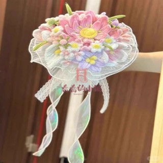 韓式 手捧花 模擬 婚禮捧花 新娘捧花 結婚手捧花 新娘手捧花diy扭扭棒手工編織材料包成品花束鬱金香鈴蘭花送閨蜜