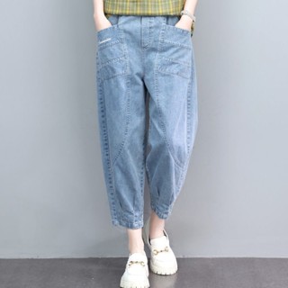 〖ZMX〗牛仔褲女2022新款春季薄款寬鬆大尺碼老爹褲高腰顯瘦九分哈倫蘿蔔褲