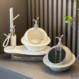桃園出貨 家居入戶玄關擺件門口鑰匙收納鞋櫃客廳裝飾品月球兔收納託盤xy