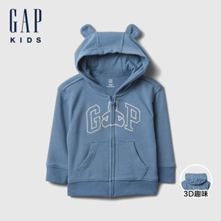 Gap 嬰兒裝 Logo小熊刺繡熊耳造型連帽外套-灰藍色(738652)